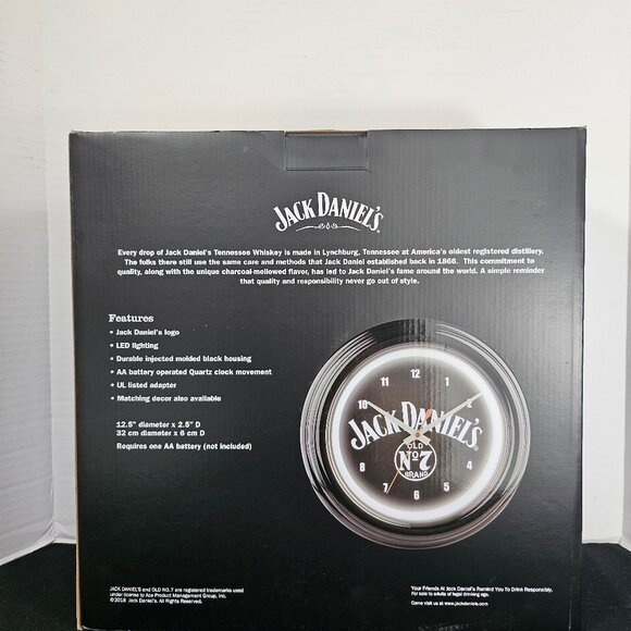 New In Box Black Jack Daniels Old Number 7 Brand LED Neon Light Wall Clock - Picture 3 of 11
